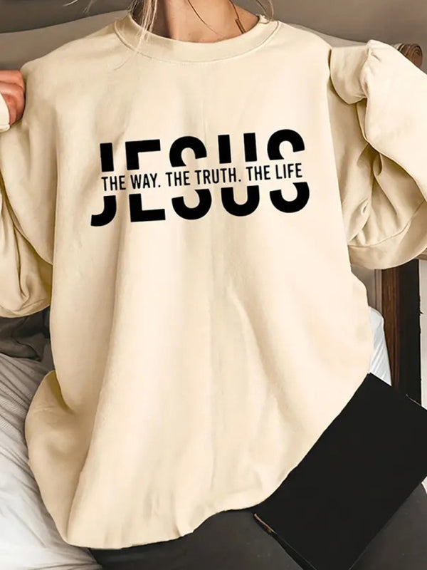 Women Casual Letter Print Round Neck Sweatshirt