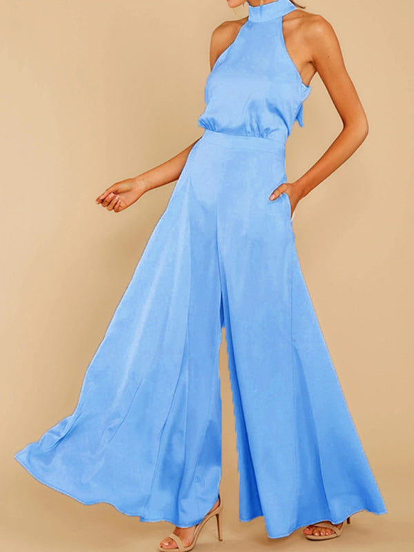 Women's new off-the-shoulder high-waist jumpsuit wide-leg trousers