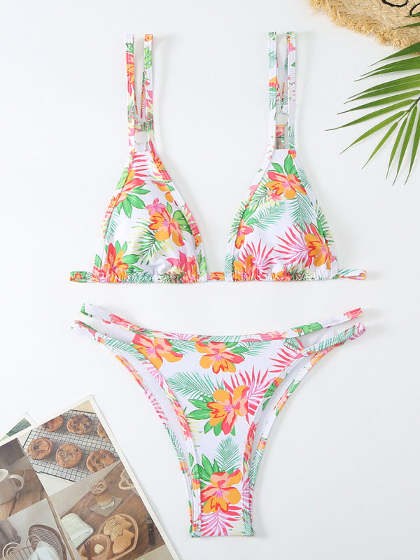 Women's New Bikini Floral Print Double Strap Swimsuit