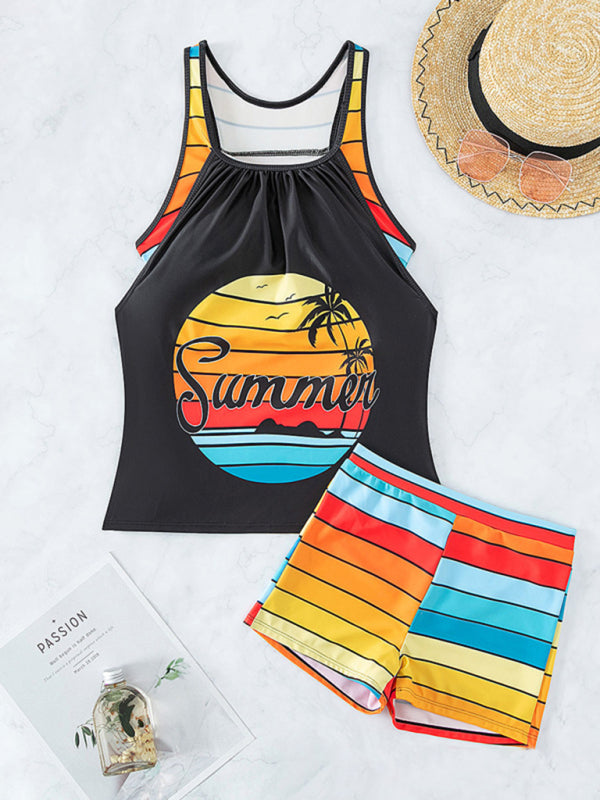 New Fashion Beach Spa Vacation Boxer Vest Sports Contrast Color Swimsuit Suit