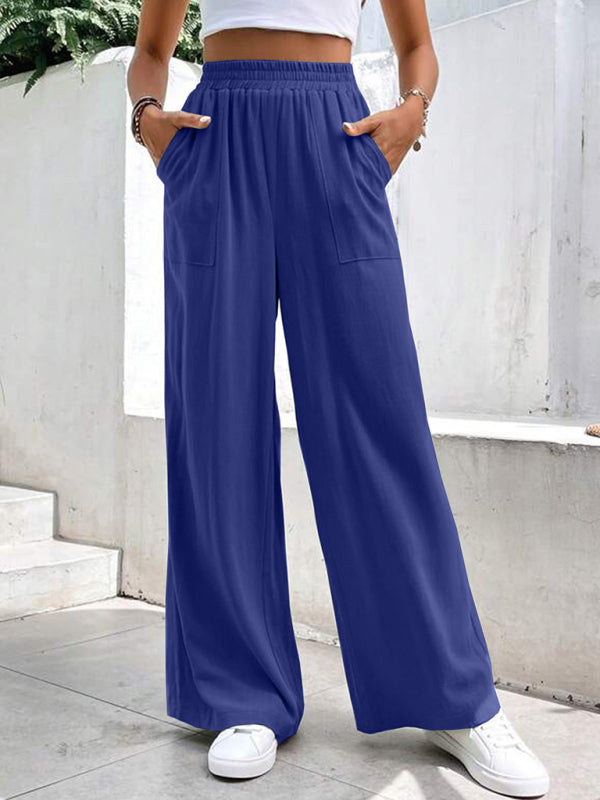 New women's mid-waist straight pants, loose sports solid color pocket casual trousers