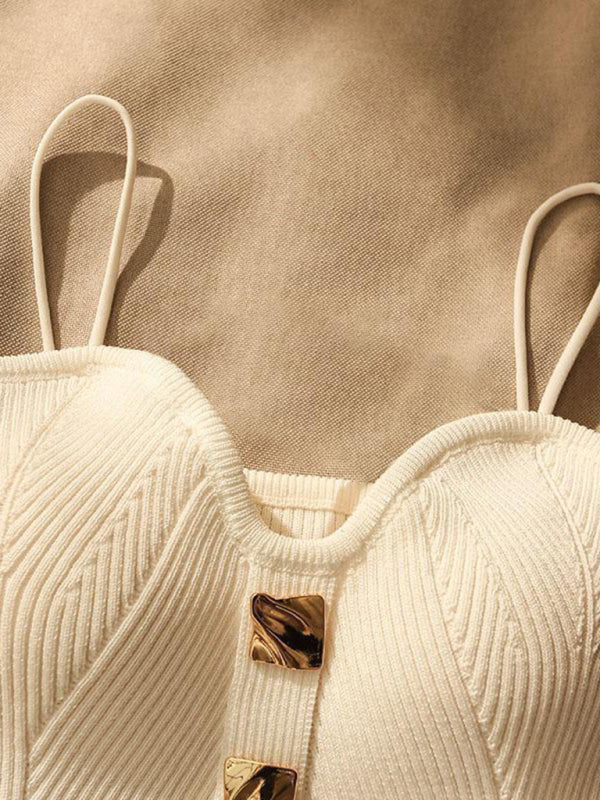 New style knitted tube top camisole with decorative buttoned blouse inside