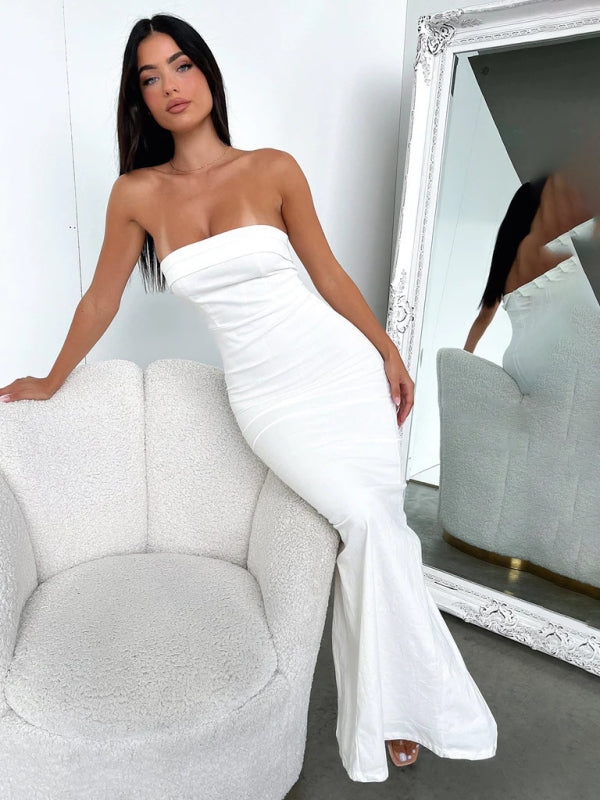 Sexy tube top long dress slit cocktail dress backless long dress