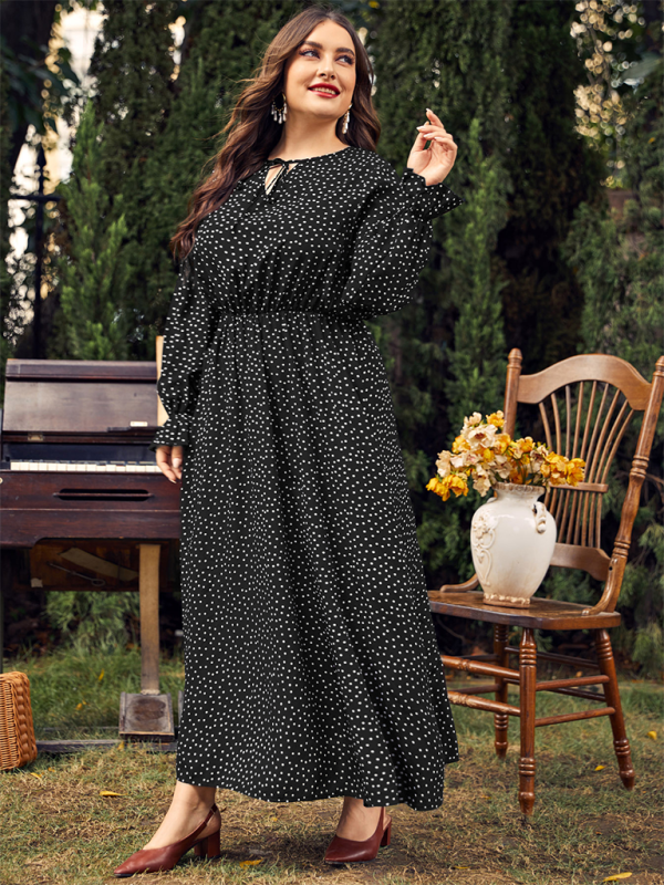 Plus size women's new polka-dot loose long-sleeved dress