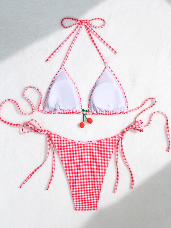 Fashionable sweet style backless striped bikini two-piece swimsuit