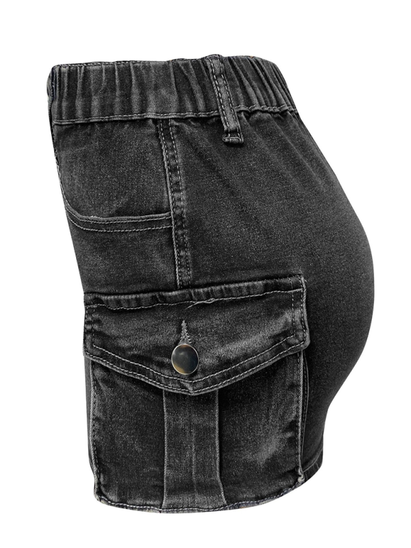 New denim skirt women's summer retro elastic tight workwear pocket hip skirt