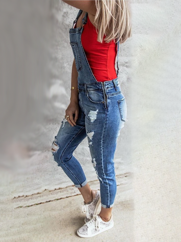 Vintage ripped stretch denim overalls