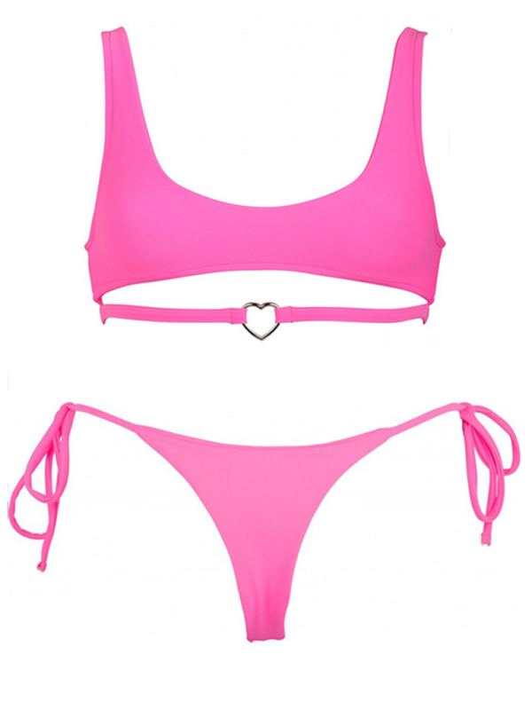 New two-piece swimsuit solid color love ring swimsuit