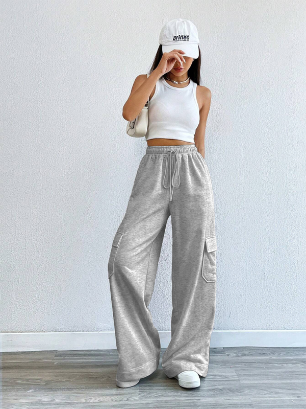 Workwear wide-leg casual pants casual style high waist pocket pants