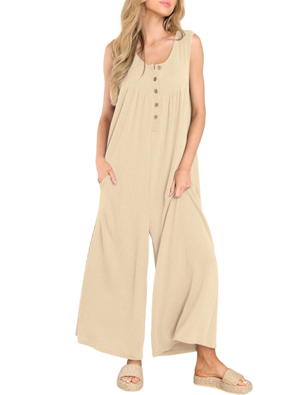 Women's casual pocket button jumpsuit