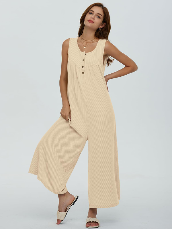 Women's casual pocket button jumpsuit