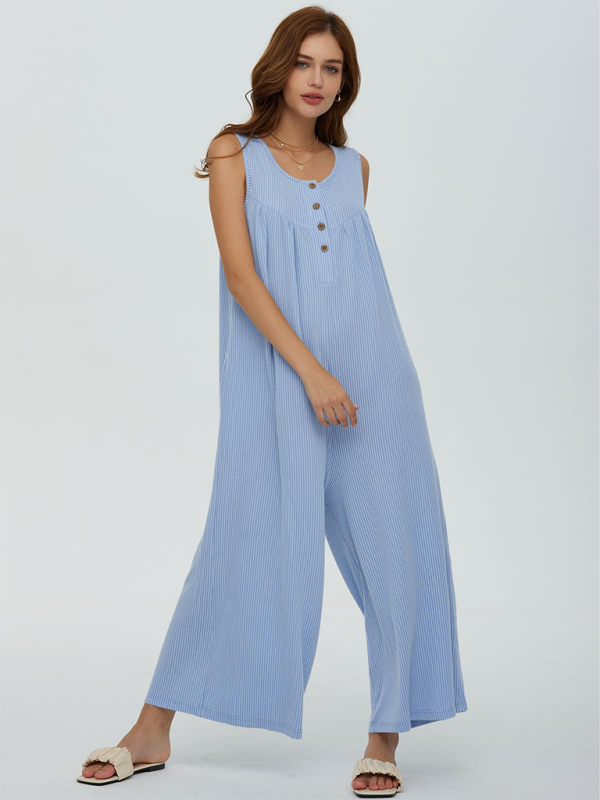 Women's casual pocket button jumpsuit