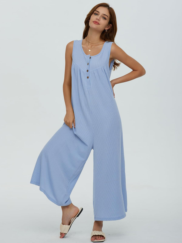 Women's casual pocket button jumpsuit