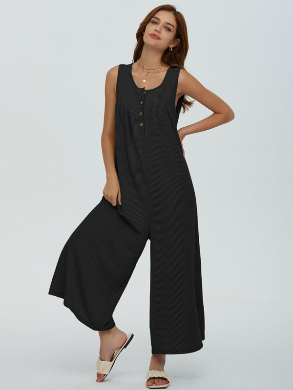 Women's casual pocket button jumpsuit