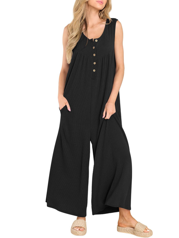 Women's casual pocket button jumpsuit