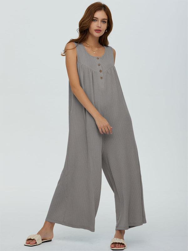 Women's casual pocket button jumpsuit