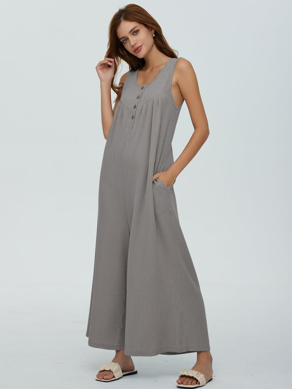 Women's casual pocket button jumpsuit