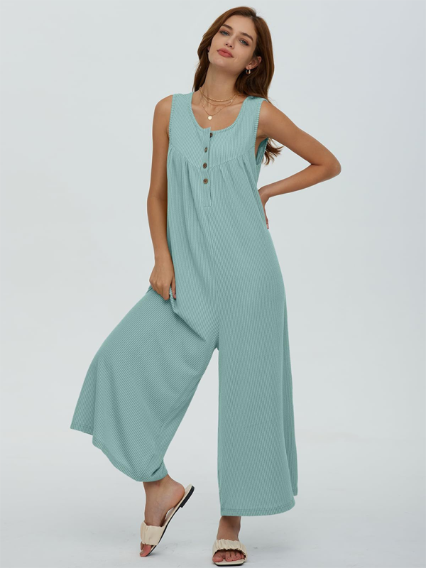 Women's casual pocket button jumpsuit