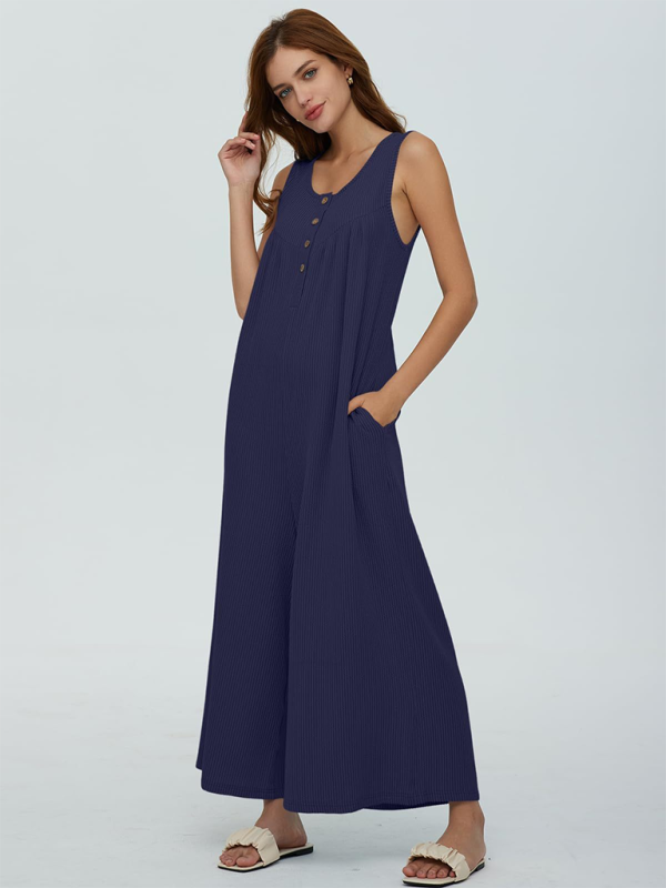 Women's casual pocket button jumpsuit