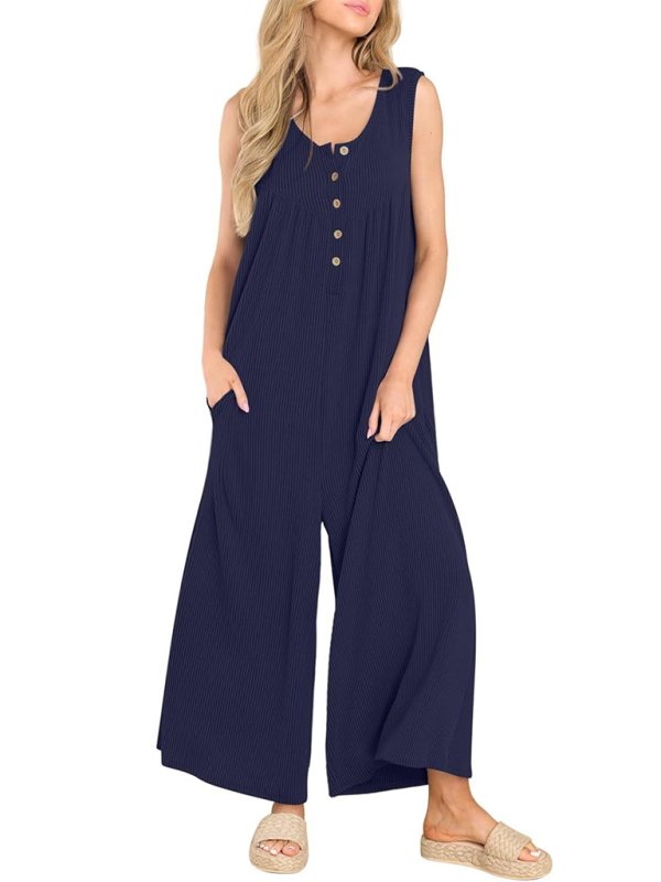 Women's casual pocket button jumpsuit