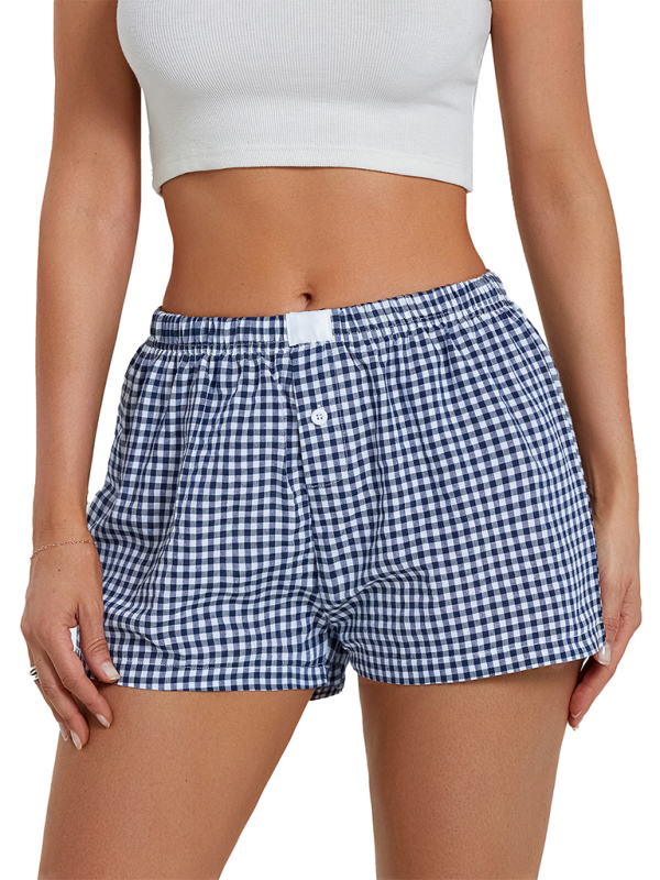 Women's Casual Comfort High Waist Loose Wide Leg Vintage Plaid Shorts