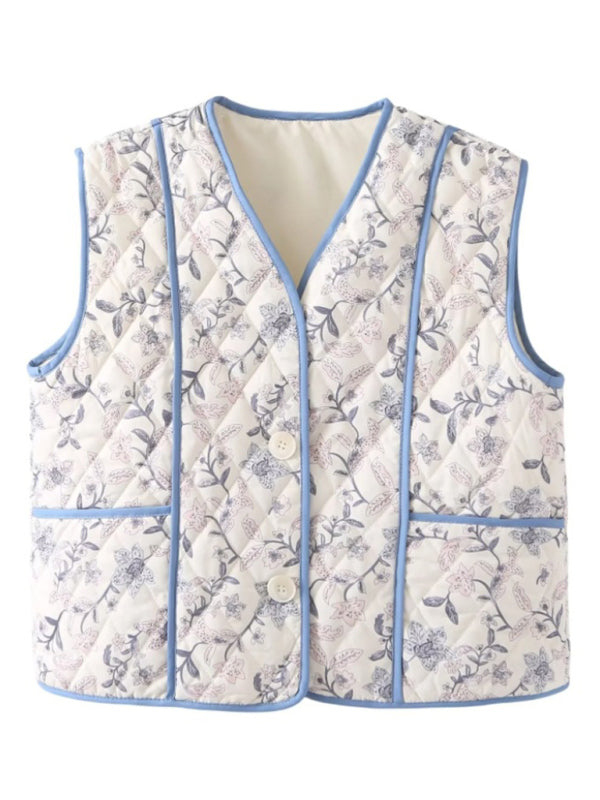 Ladies new style patchwork two button printed vest