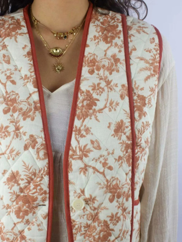 Ladies new style patchwork two button printed vest