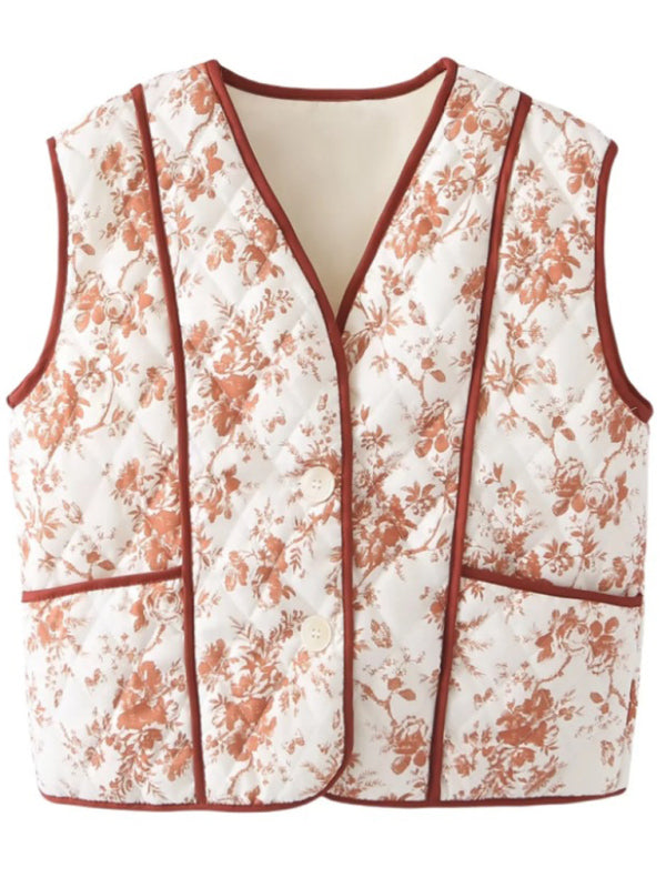 Ladies new style patchwork two button printed vest