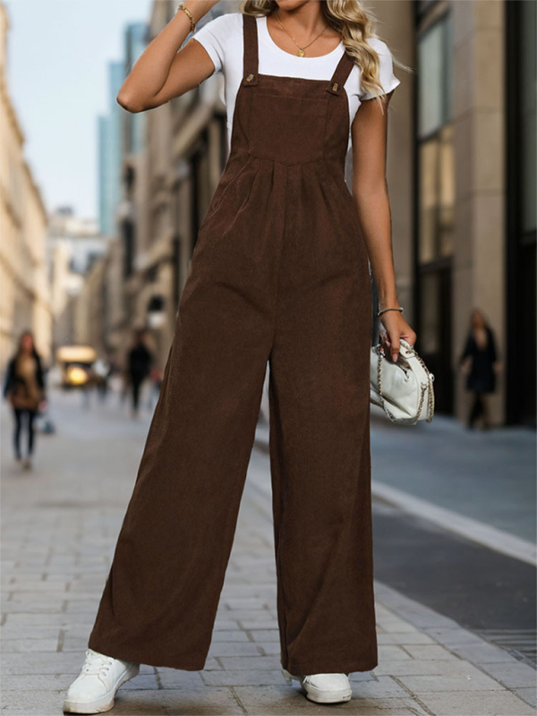 Ladies new solid color corduroy overalls