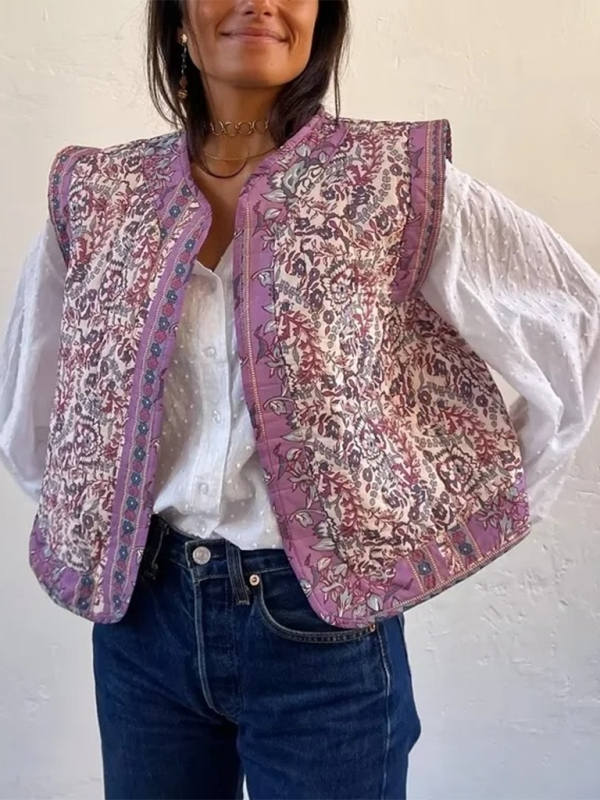 Vintage Print Quilted Cotton Vest
