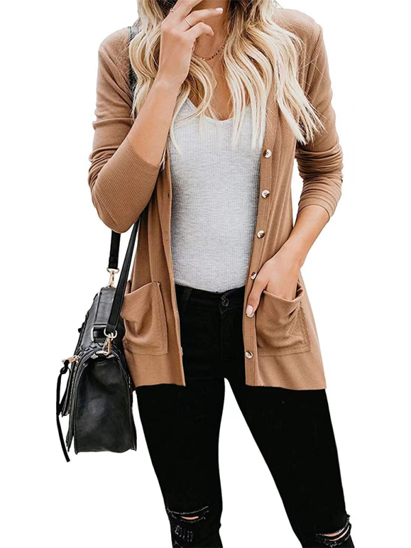 Women's Button Loose Knit Long Sleeve Cardigan Top