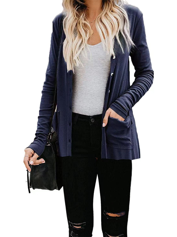 Women's Button Loose Knit Long Sleeve Cardigan Top