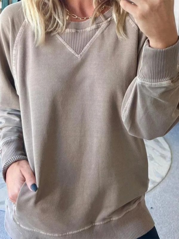 Women's Bat Sleeve Ribbed Embellished Pocket Pullover Sweatshirt