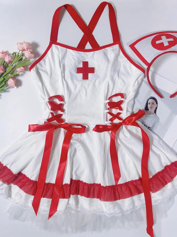 Halloween Sexy Erotic Lingerie Nurse Uniform Halter Dresses