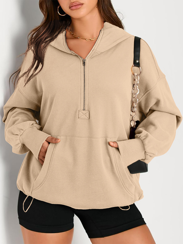 Women's Solid Color Long Sleeve Hooded Solid Color Zipper Plug Sweatshirt