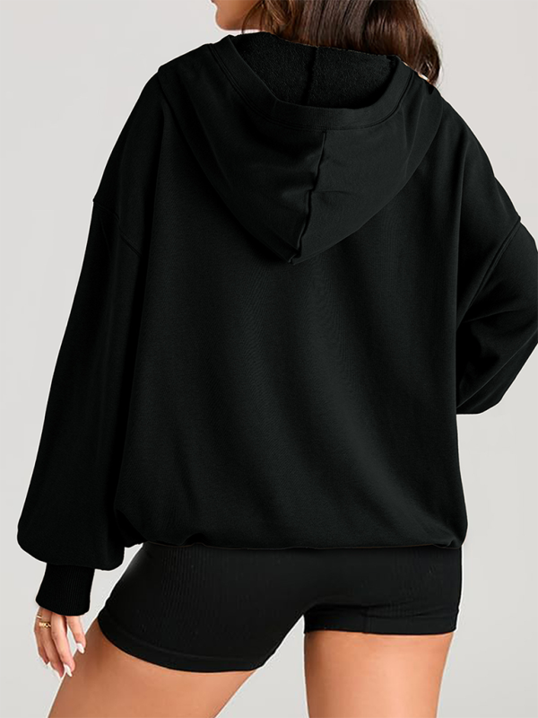 Women's Solid Color Long Sleeve Hooded Solid Color Zipper Plug Sweatshirt