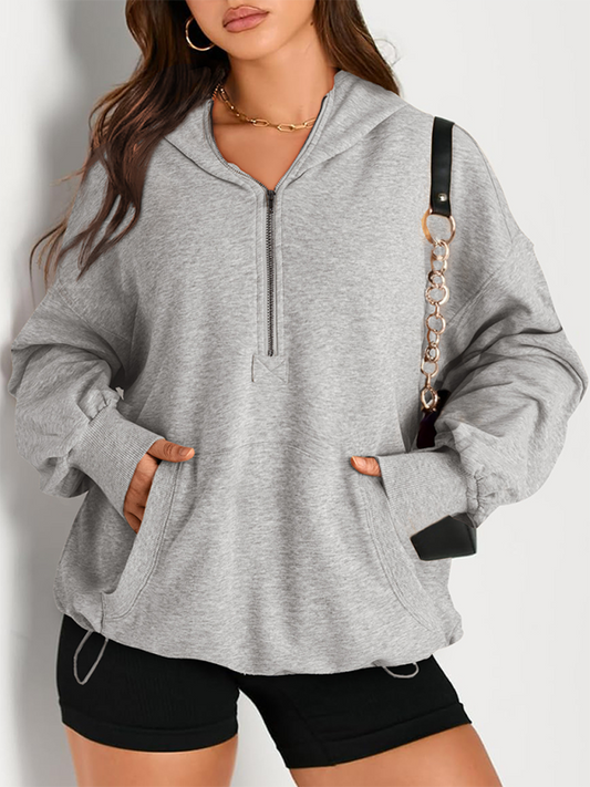 Women's Solid Color Long Sleeve Hooded Solid Color Zipper Plug Sweatshirt