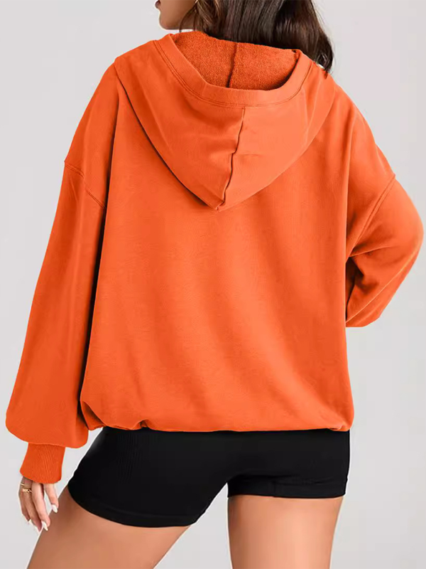 Women's Solid Color Long Sleeve Hooded Solid Color Zipper Plug Sweatshirt