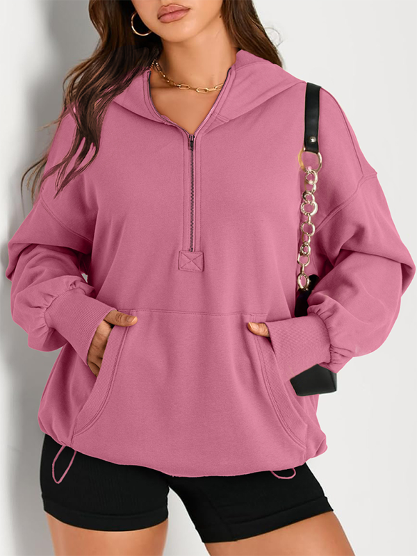 Women's Solid Color Long Sleeve Hooded Solid Color Zipper Plug Sweatshirt