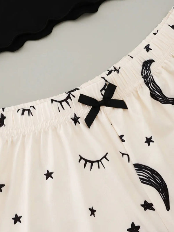 Eyelash Print Camisole Top Star Moon Shorts Loungewear Set