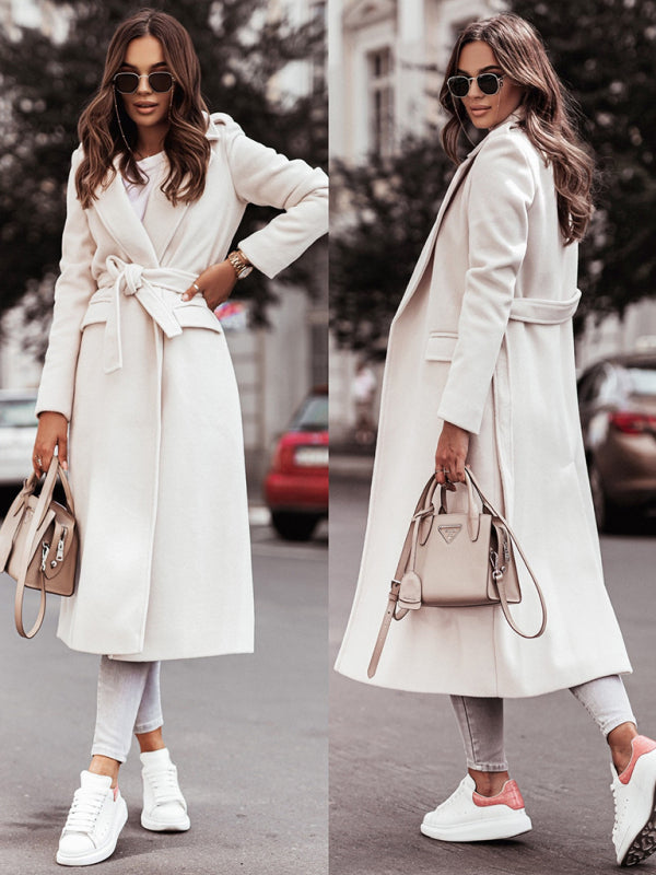 Autumn and winter simple long-sleeved V-neck tie jacket for women