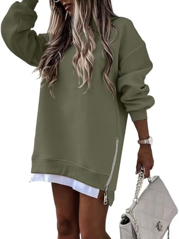 Fashionable stitching side zipper design pullover sweatshirt