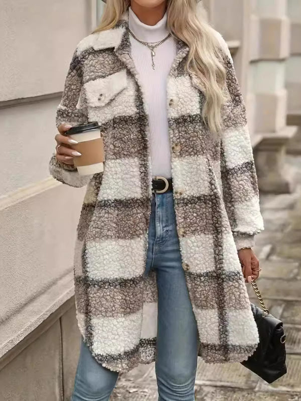 Large size women's plaid irregular coat