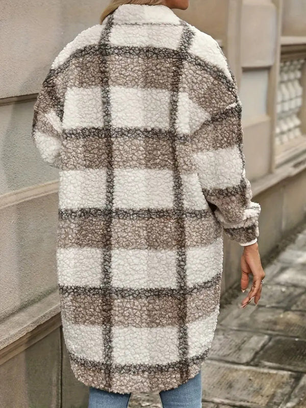 Large size women's plaid irregular coat