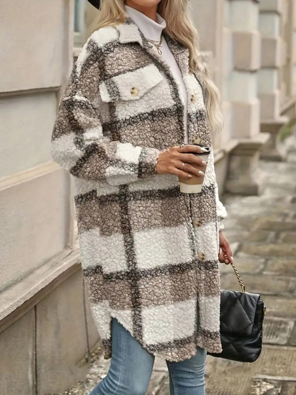 Large size women's plaid irregular coat