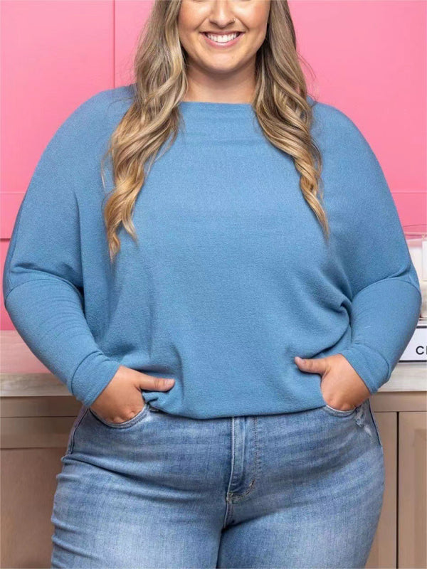 Plus size women's casual solid color long sleeve T-shirt