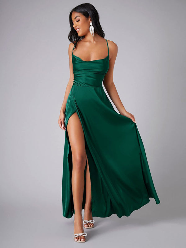 Women's sexy slim fit backless suspenders waist dress long dress