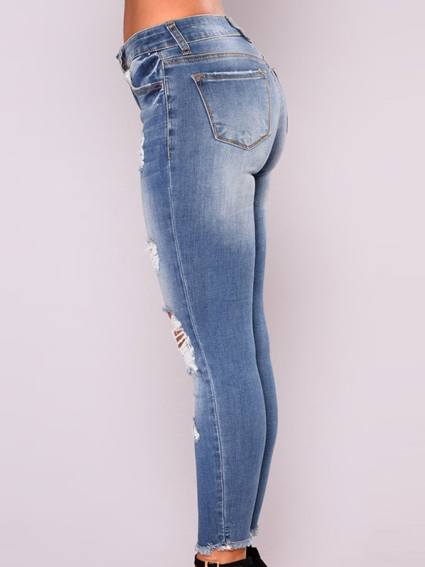 Women's high waist stretch ripped jeans