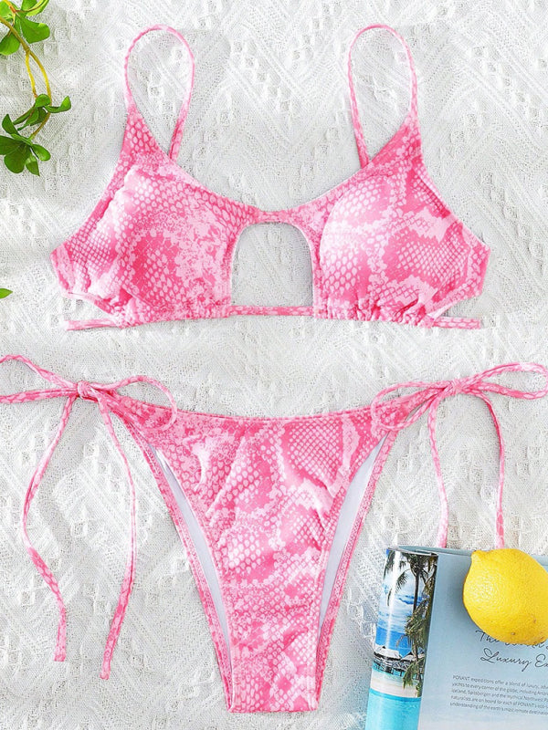 Classic snakeskin hollow lace-up multi-color bikini