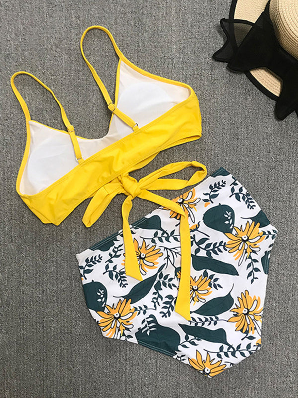 New Cross Strap High Waist Printed Two-Piece Women's Bikini Swimsuit